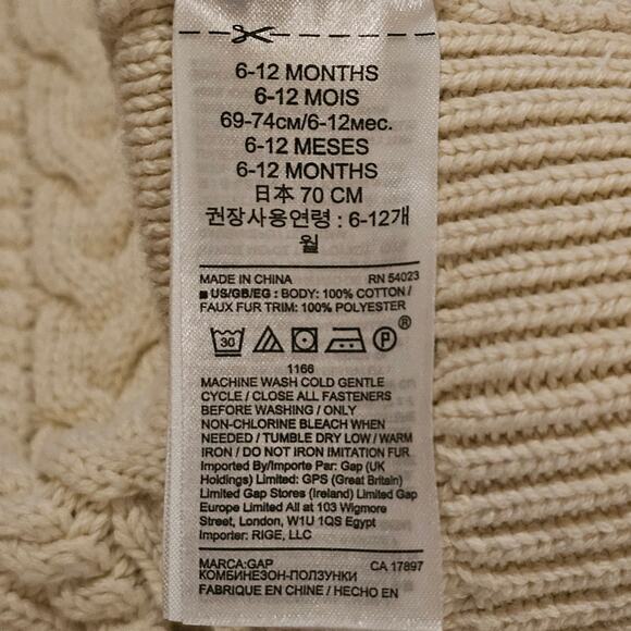 Baby Gap Cable Knit Long Sleeve One-Piece in French Vanilla Size 6-12 Months - Picture 7 of 7
